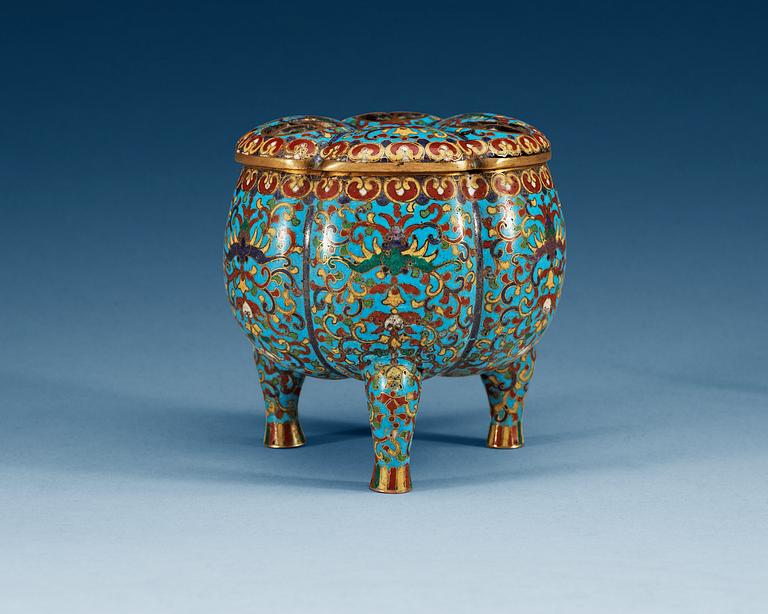 A Cloisonnè tripod censer with cover, Qing dynasty, Jiaqing (1796-1820).