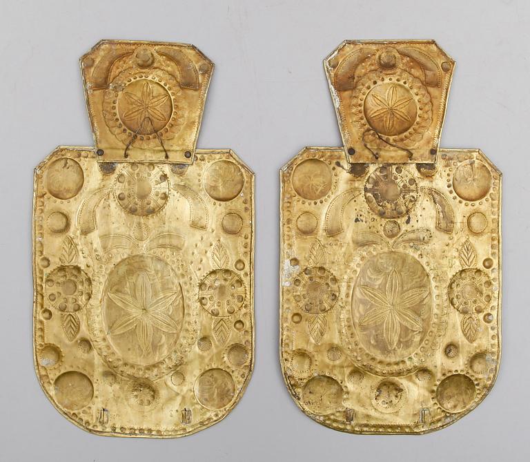 VÄGGPLÅTAR, 1 par, mässing, 1800-/1900-tal.