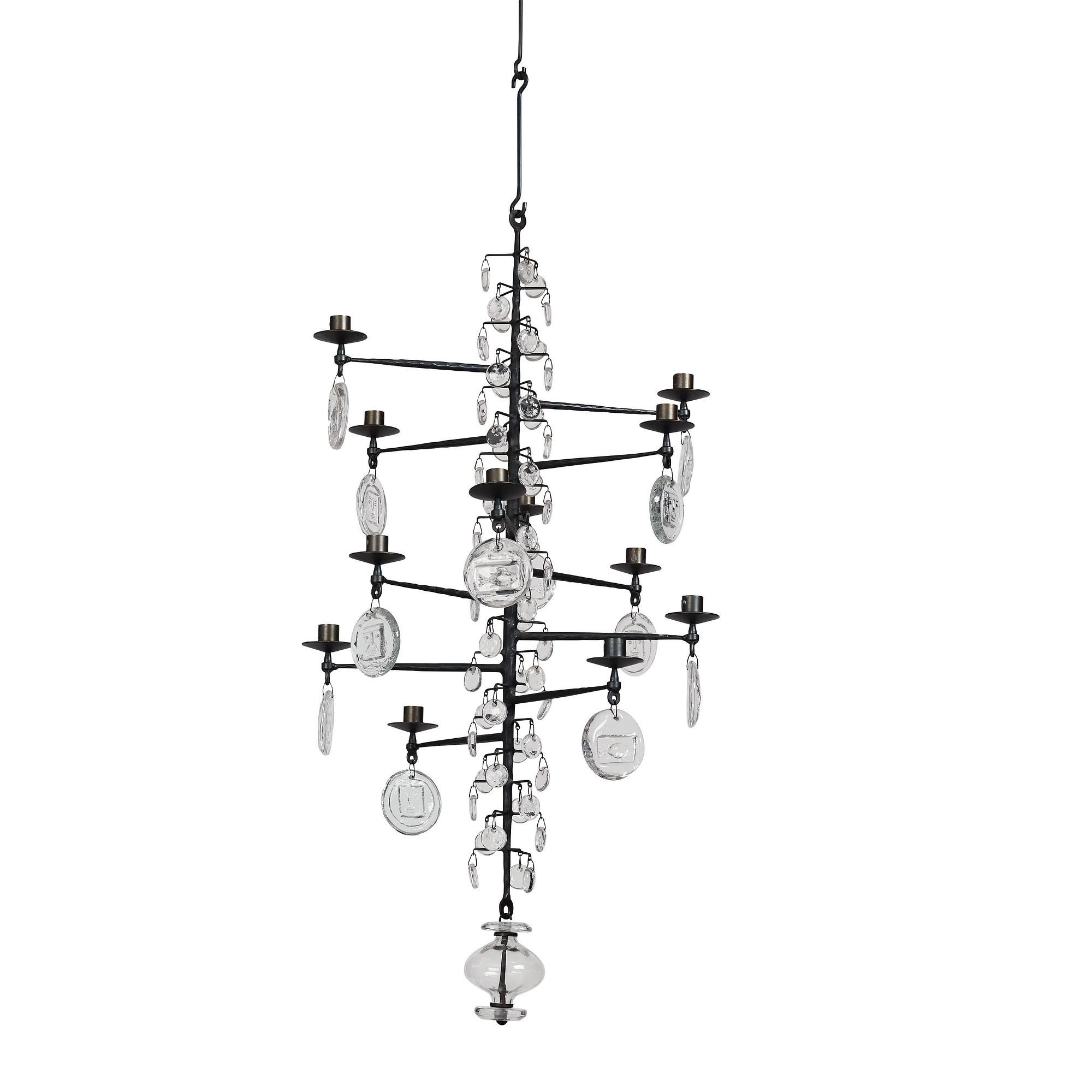 Erik Höglund, a wrought iron and glass chandelier, Boda Smide, Sweden.