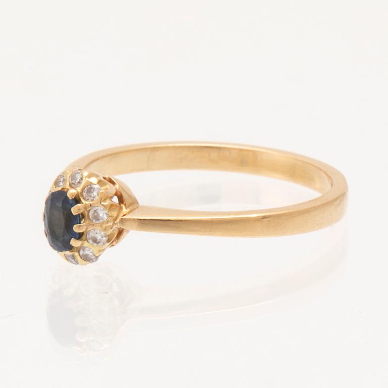 Ring, earrings, and pendant, 18K gold with sapphires and diamonds.