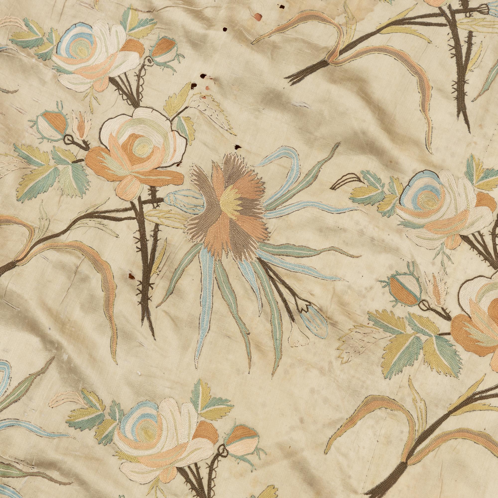 Antique silk embroidery, 19th century.