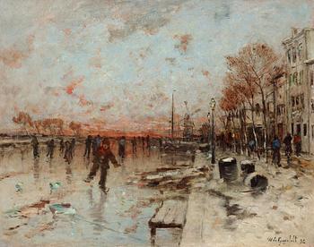 76. Wilhelm von Gegerfelt, Frozen canal with skaters.