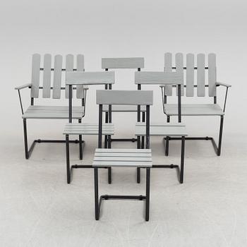 A garden table and six chairs, second half of  the 20th century.