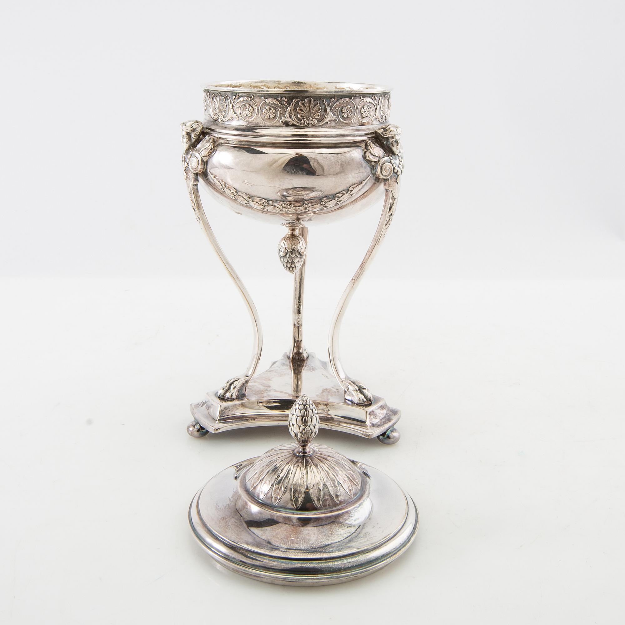 Sugar bowl, Empire style, CG Hallberg, silver plate, first half of the 20th century.