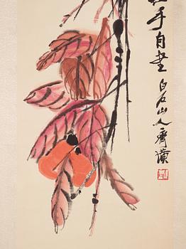 Qi Baishi, a woodblock print after, Persimmon fruits, later part of the 20th century.