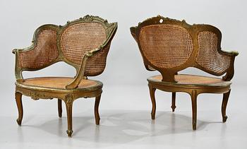 BERGÈRER, ett par, Louis XVI-stil, 1900-tal.