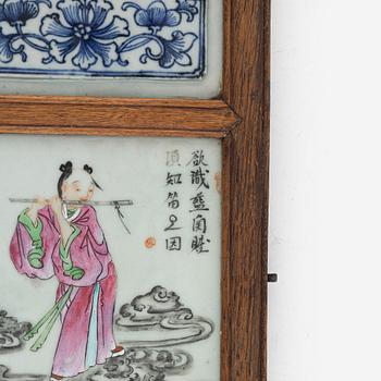 Del från vikskärm, porslin. Qingdynastin, 1800-tal.