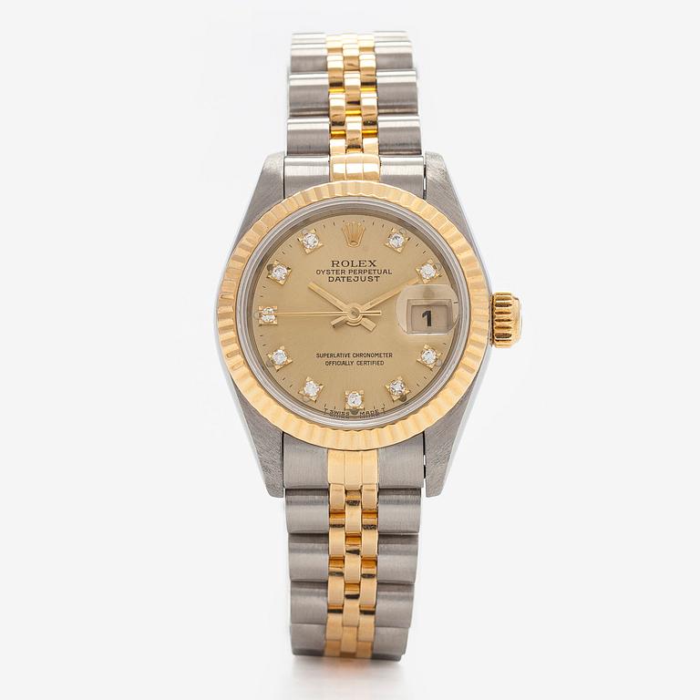 Rolex, Oyster Perpetual Datejust, "Diamond Dial", rannekello, 26 mm.