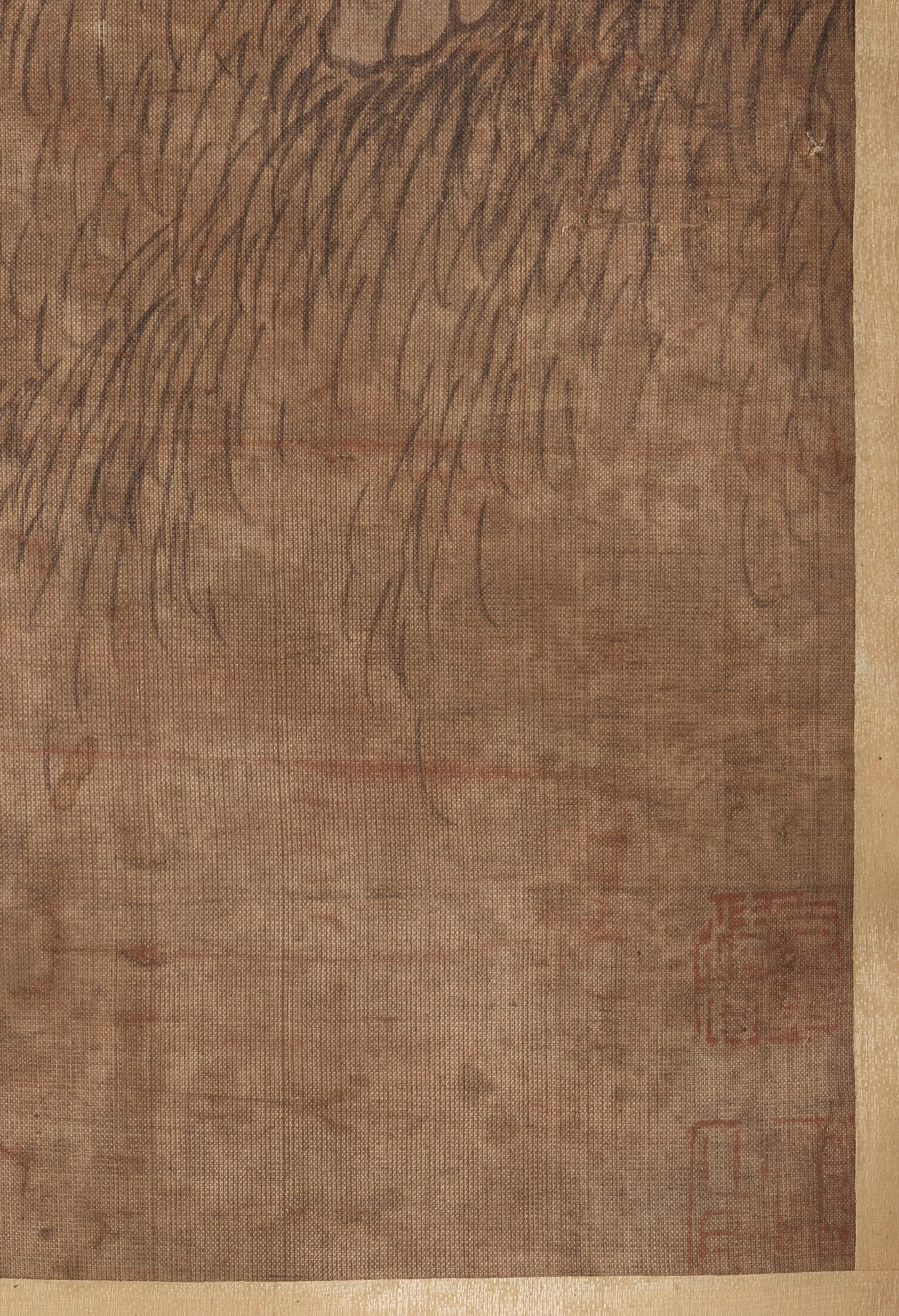 MÅLNING, motiv med lekande hundar vid en trädgårdsklippa, efter Ma Yuanyu (1669-1722), sen Qingdynastin (1644-1912).
