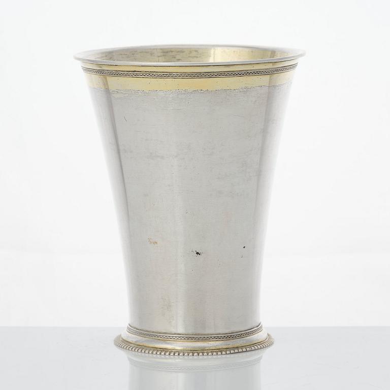 A Swedish 18th century parcel-gilt silver beaker, mark of Petter Wirgman (Gothenburg 1733-1739).