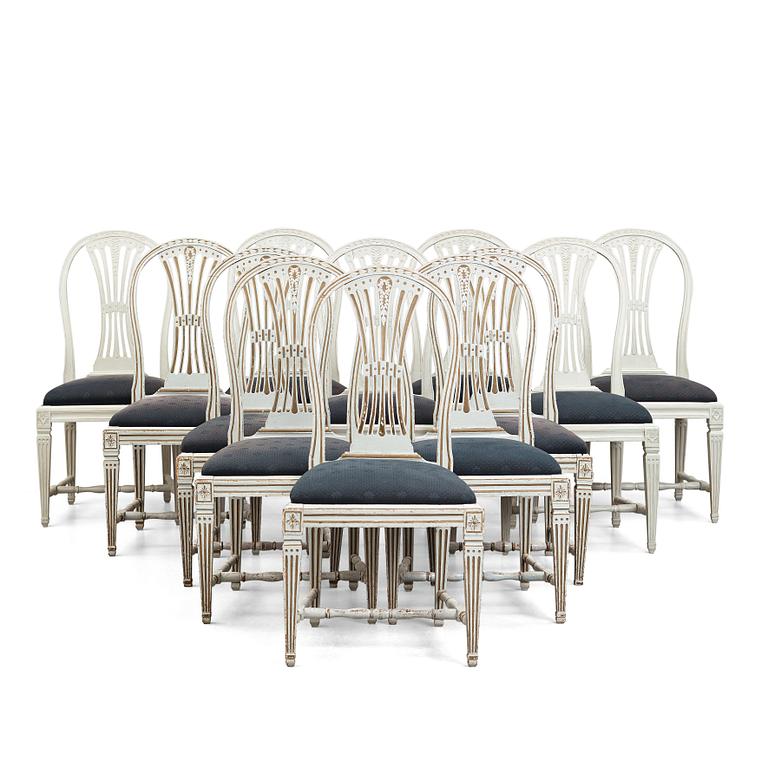 STOLAR, 12 st (6+6), tillskrivna Johan Lindgren, gustavianska, 1700-talets slut.