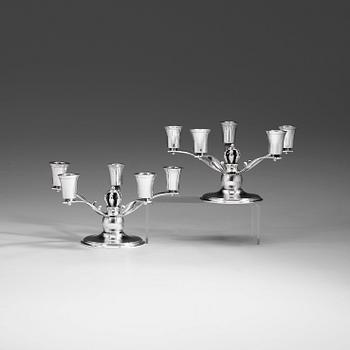 A pair of Grann & Laglye five branches silver candelabra, Copenhagen 1937.