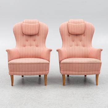 Carl Malmsten, fåtöljer, ett par, "Farmor", AB O.H: Sjögren, Tranås, 1985.