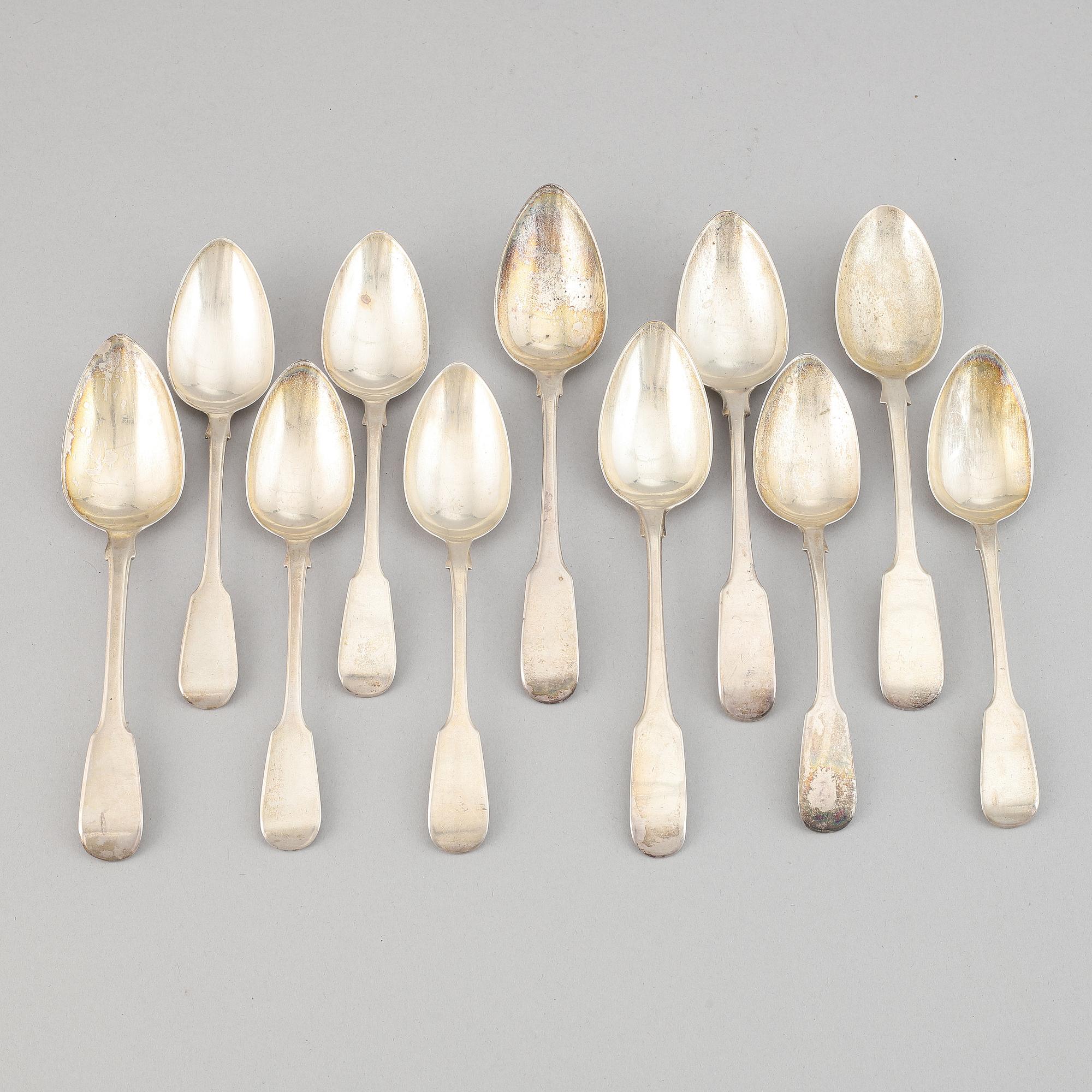 Dessert spoons, 6+5, similar, silver, england, 19th century, including John, Henry & Charles Lias, London, 1825.