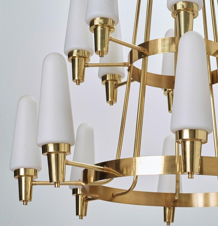 A Swedish 1950's brass chandelier.