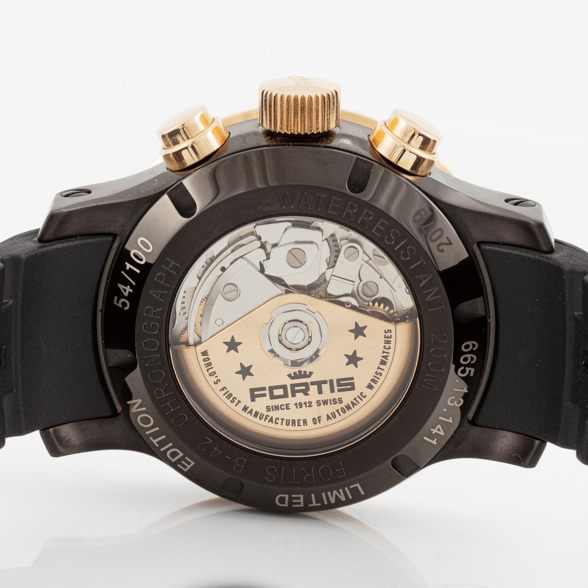 Fortis, B-42 Stratoliner, "Limited 100th Anniversary Edition", chronograph, wristwatch, 43.5 mm.