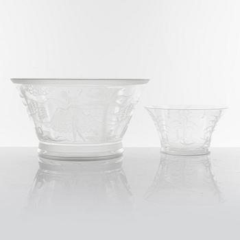 Edward Hald, skålar, 2 st, glas, Orrefors, 1920-tal.