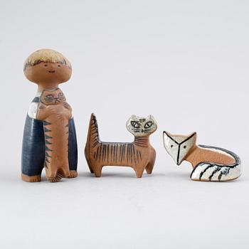 FIGURER, 3 st, stengods, bla Pelle, Lisa Larson, Gustavsberg.