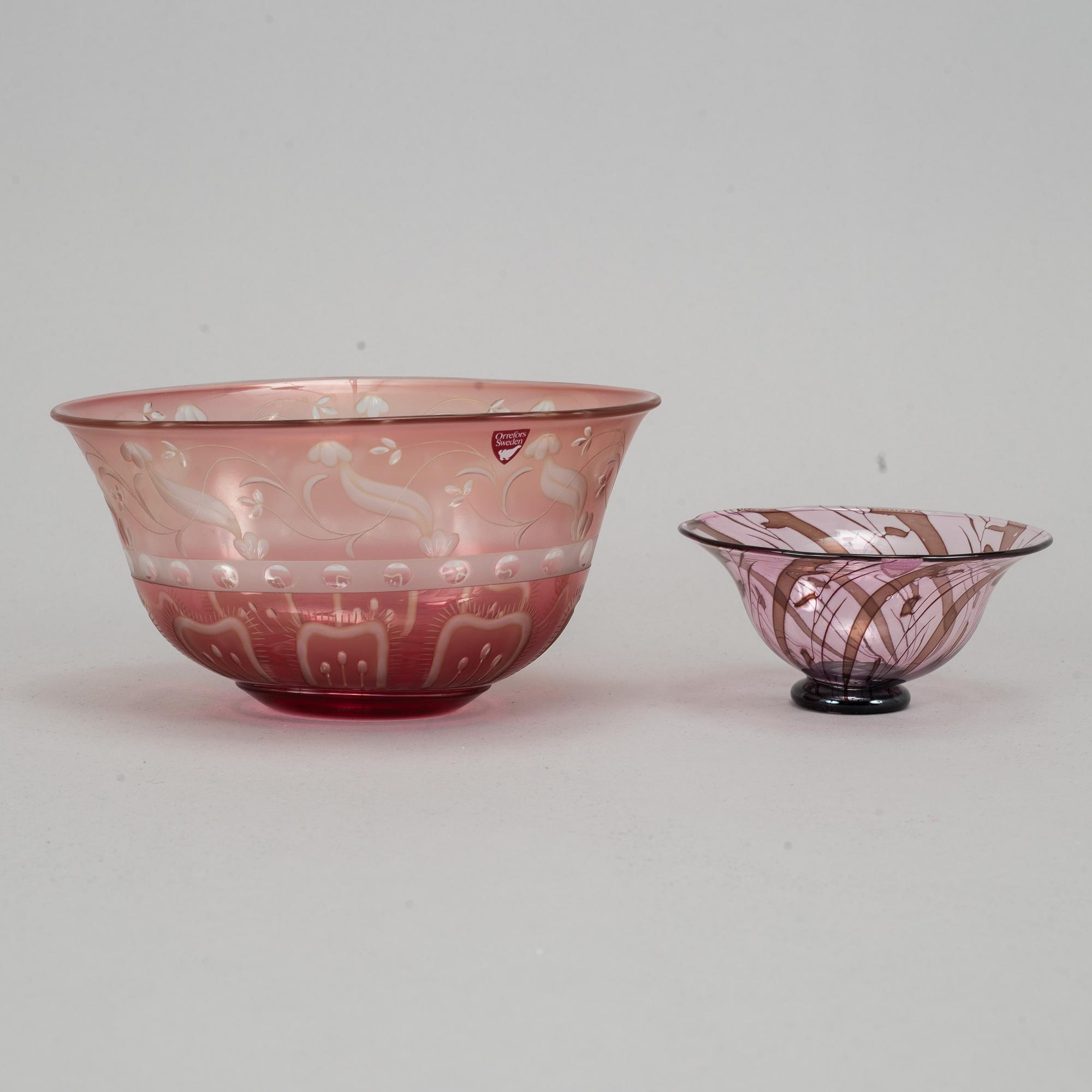 Eva Englund, skålar, glas, Orrefors, signerade.