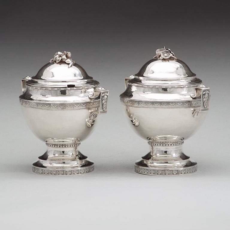 A pair of Swedish 18th century silver sugar-bowls and covers, mark of Anders Brandt, Norrköping 1781.
