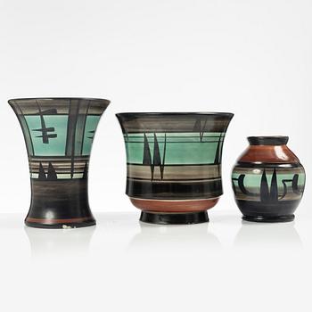 Margareta "Maggie" Wibom, ceramics, 3 pieces, Bo fajans, Gefle, around 1930.