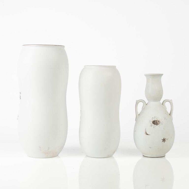 Stig Lindberg, three "Grazia" stoneware vases, Gustavsberg, Sweden, 1946-68.