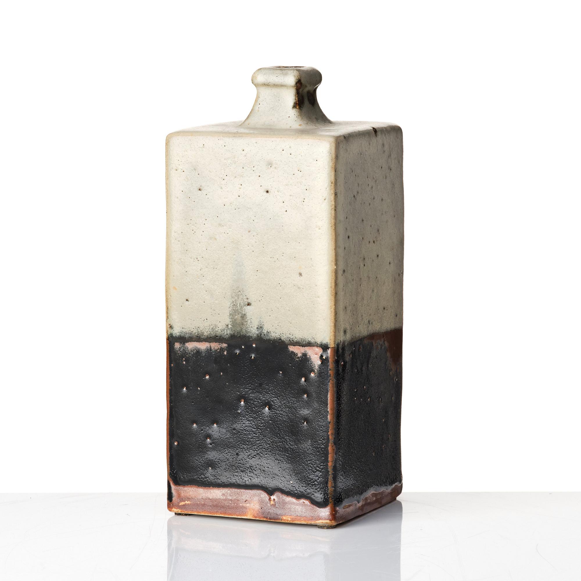 Shoji Hamada, a square stoneware bottle/vase, Japan, 1960s.