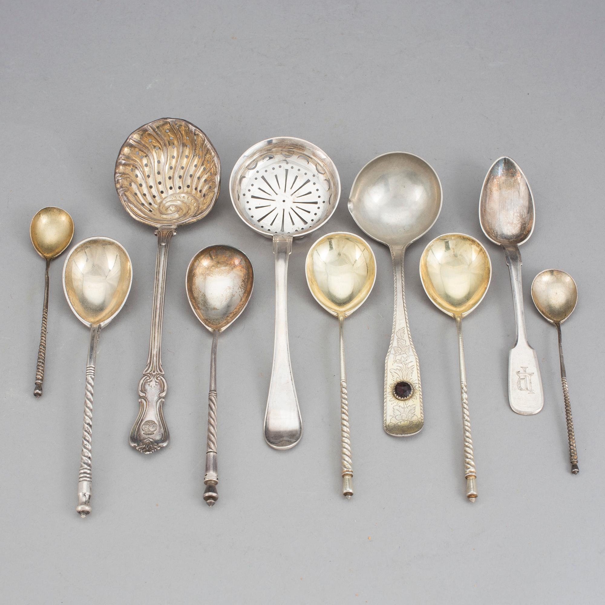 SILVERSKEDAR, 10 st, bl a Ryssland, 1800/1900-tal, tot vikt ca 391 gram.