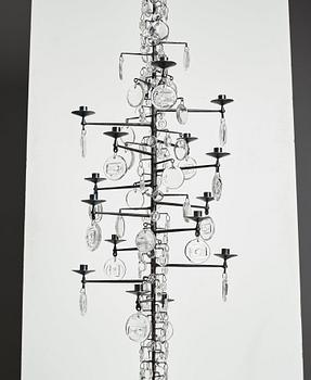 Erik Höglund, ljuskrona för 16 ljus, Boda glasbruk och smide, 1960-70-tal.