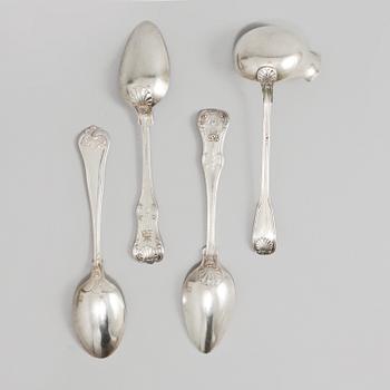 PARTI SILVER, 6 delar, Sverige samt svenska importstämplar, 1800-talets mitt- 1900-talets första hälft, vikt 760 gram.