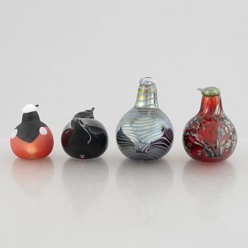 Oiva Toikka, glasfåglar, 4 st, Nuutajärvi Notsjö, Finland.