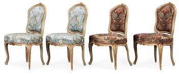 568. A set of four Swedish Rococo 18th Century chairs.