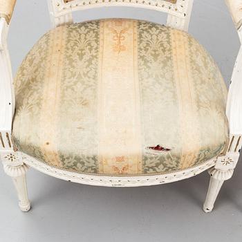 A pair of Gustavian armchairs by  Ephraim Ståhl (master in Stockholm 1794-1820), late 18th century.