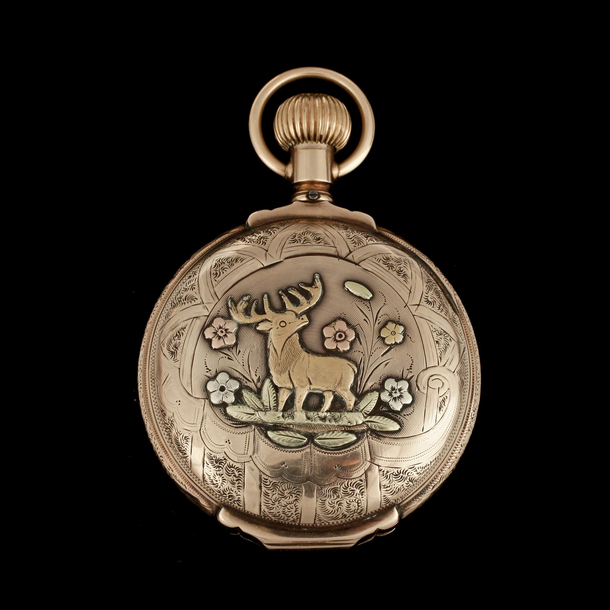 SAVONETTUR, fickur, 14k guld, quatre couleurs, Waltham Watch Co, modell 1883, USA. Vikt ca151g.