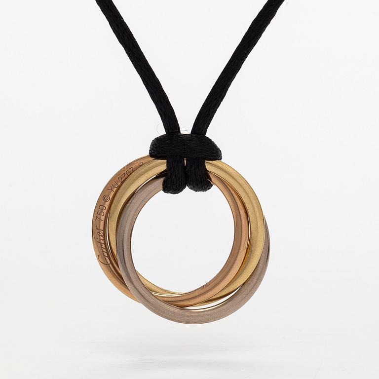 Cartier, necklace/pendant, "Trinity", 18K tricolour gold with black silk cord.