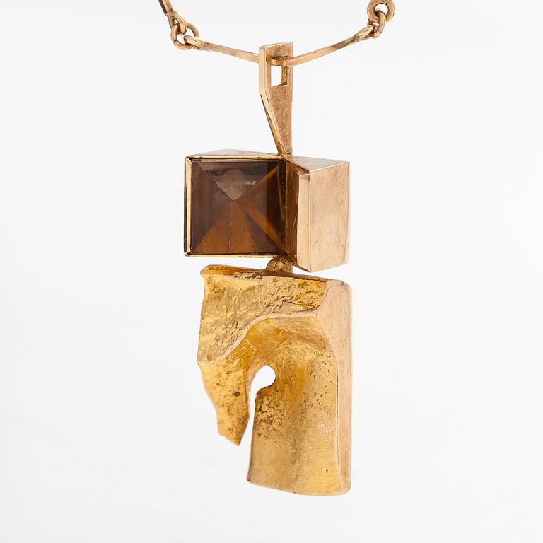 Björn Weckström, necklace, "Narcissos", 14K gold, rock crystal and smoky quartz. Lapponia 1968.