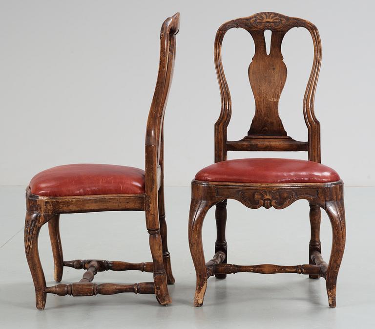 Two similar Swedish Rococo chairs, 18th Century.