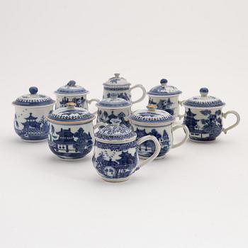 A set of nine nlue and white custard cups with covers, Qing dynasty, Qianlong (1736-95).