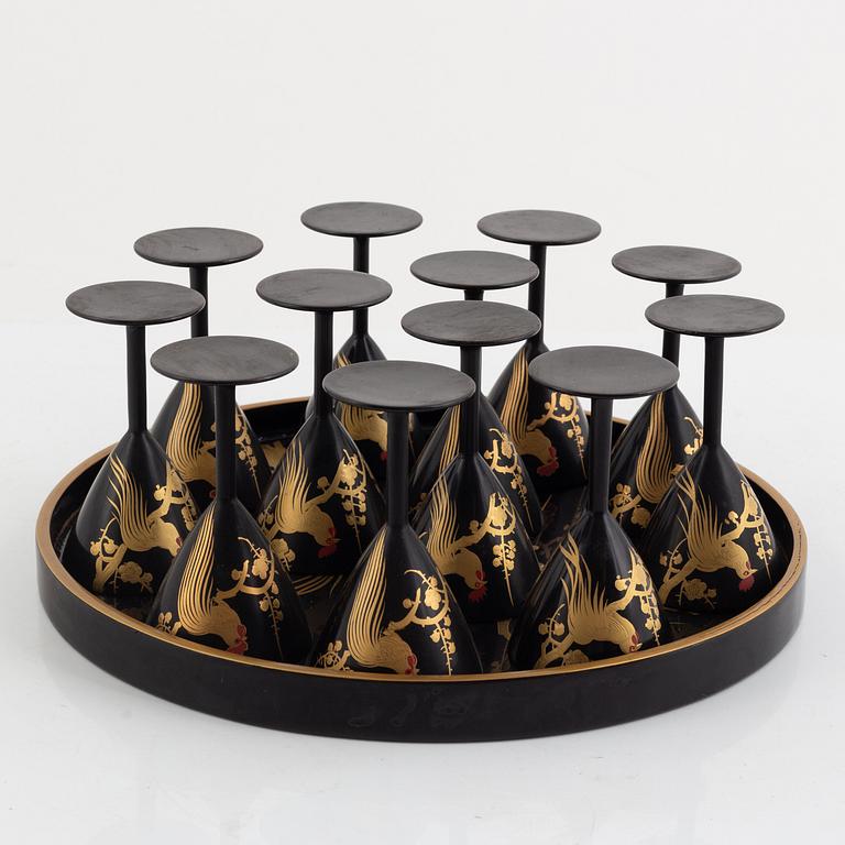 A Japanese 27 piece lacquer cocktail set, 20th century.