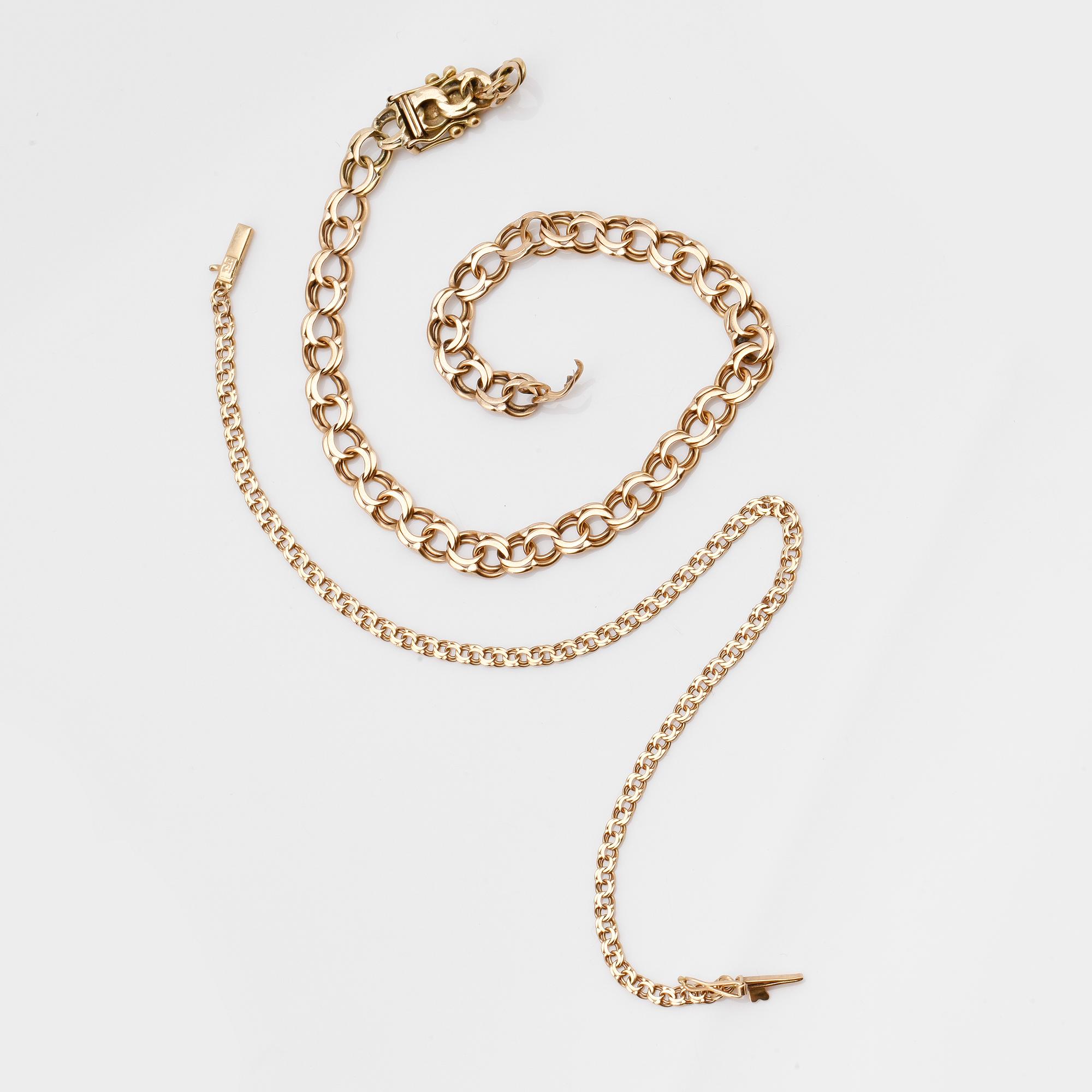 ARMBAND, 2 st, 18K guld, svenska stämplar. Total vikt ca 10 g.