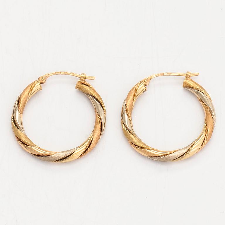 A pair of 18K multi-coloured gold  hoop earrings.