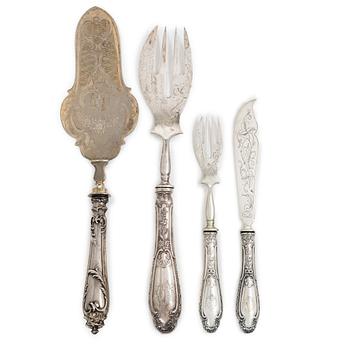 23-pieces of silver fish cutlery, Lemor, Germany, early 20th century.