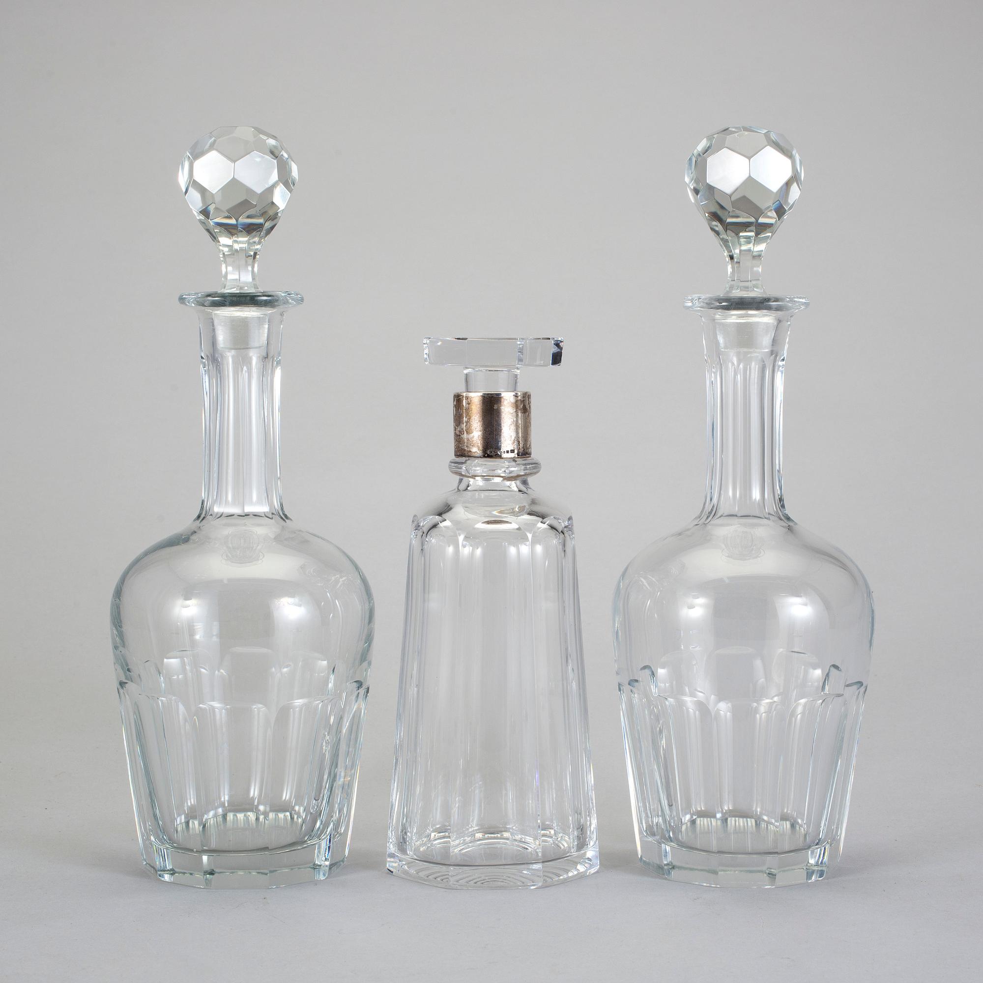 KARAFFER, 3 stycken, glas, 1900-talets första hälft.