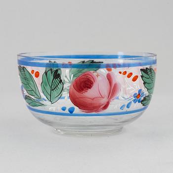 Skålar, glas 12 st, rosdekor, möjligen Ryssland, 1900-tal.