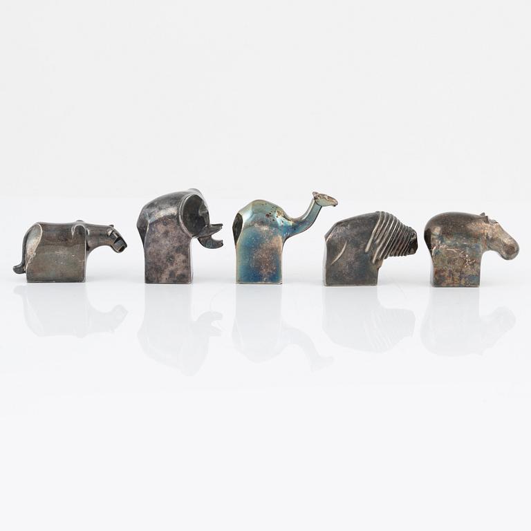 Gunnar Cyrén, five figurines, silver-plated zinc, Dansk Designs, Japan.