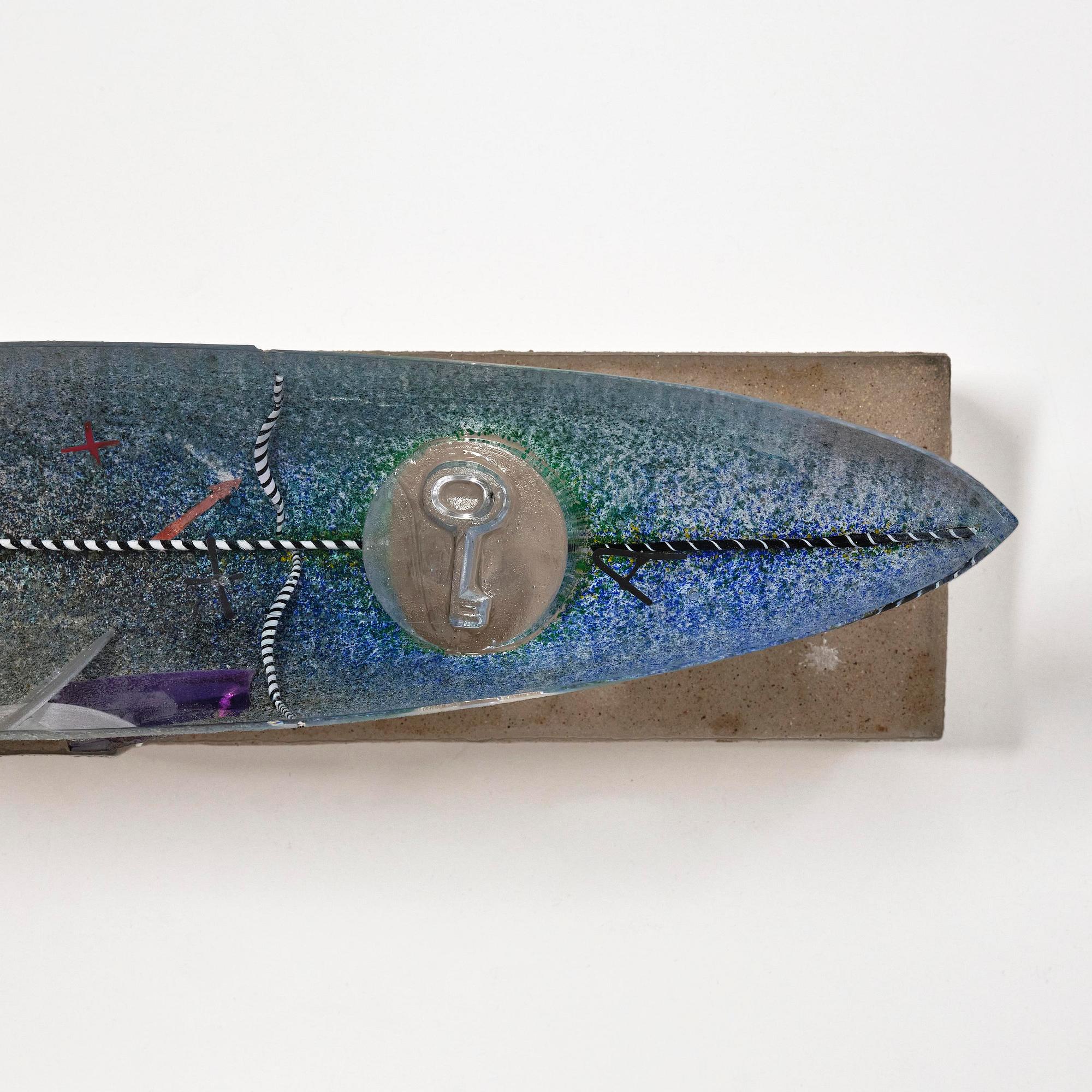 Bertil Vallien, a unique sand cast glass sculpture of a boat, Kosta Boda.