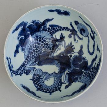 A blue and white bowl, Qing dynasty, late 18th Century.