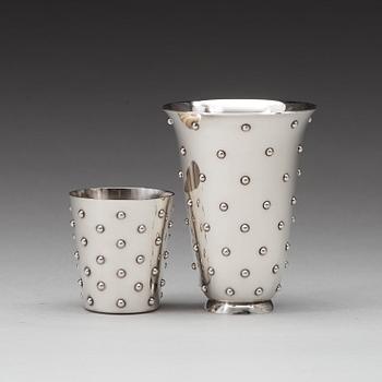 Sigvard Bernadotte, a sterling vase and beaker, Georg Jensen, Copenhagen 1945-77.