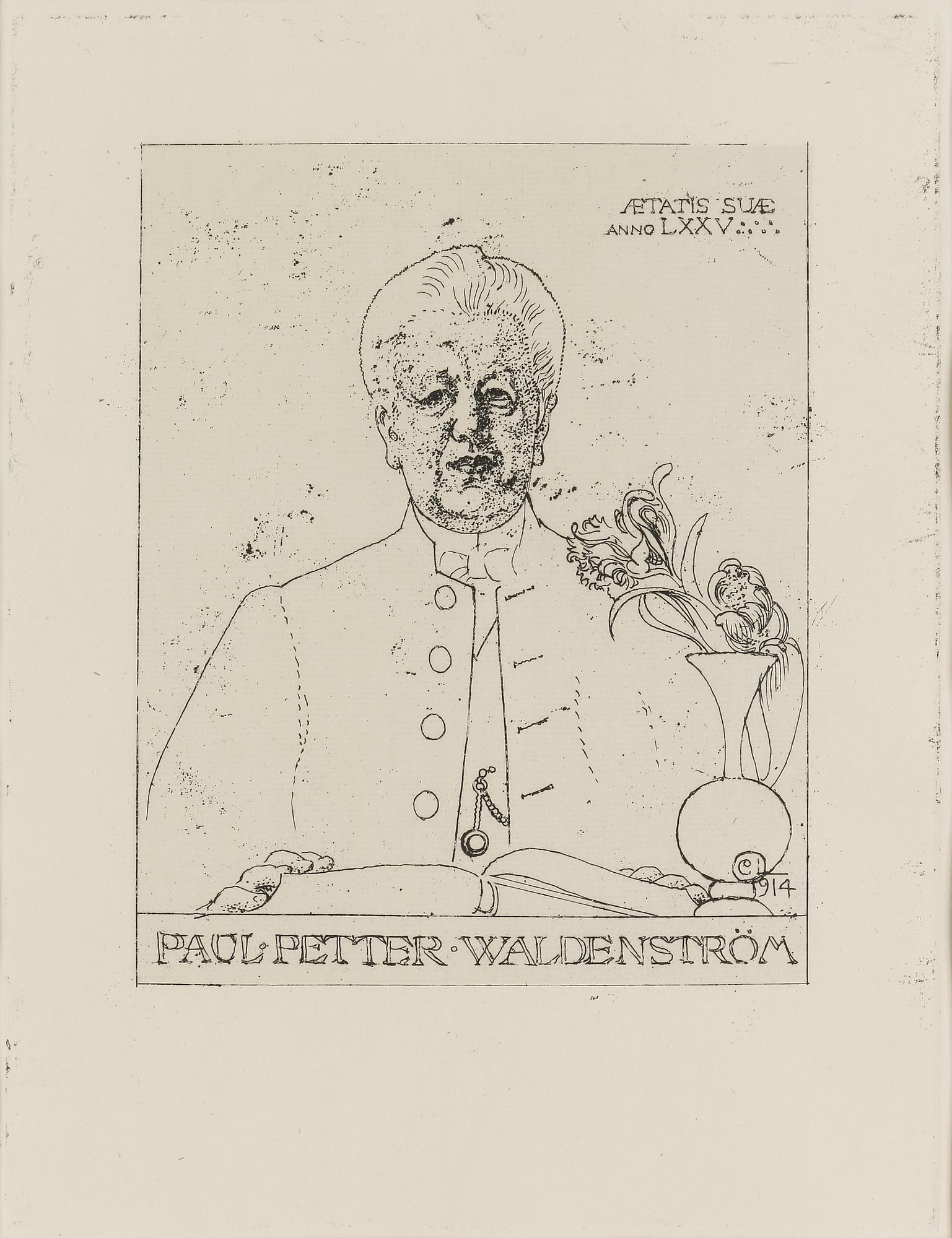 CARL LARSSON, etsning, sign o dat i plåten: "C.L. 1914". Etat 1. Mycket sällsynt. "Paul Petter Waldenström".