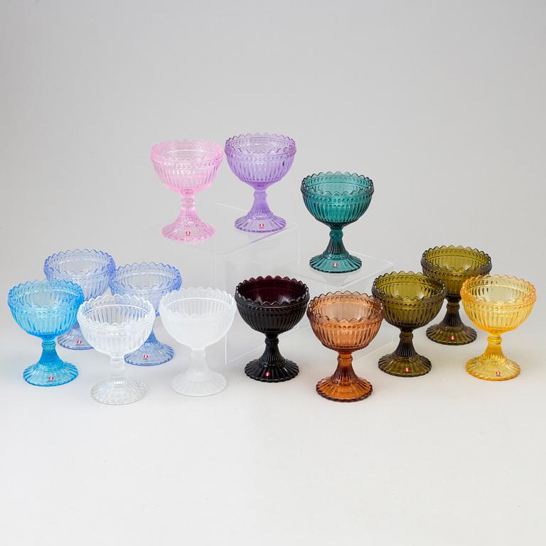 SKÅLAR på fot, 13 stycken, glas. Marimekko för Iittala.